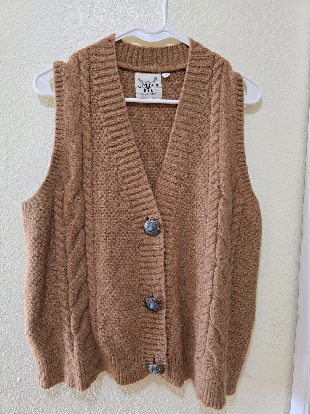 Cittin & Rye Cable Knit Button Vest - Brown